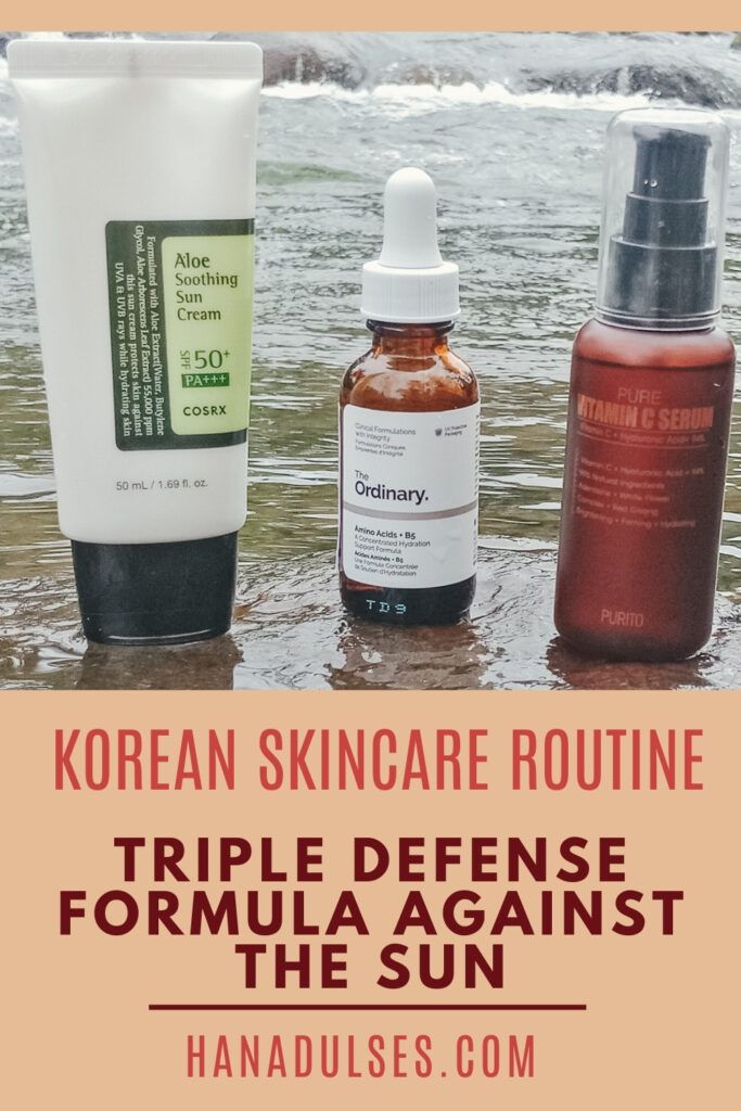 Discover 3 great skincare product ingredients that can work together to protect your skin from sun damage and helps your skin retain that youthful glow. Vitamin C, Amino Acids, Sunscreen - My triple defense formula against the sun | Korean Skincare